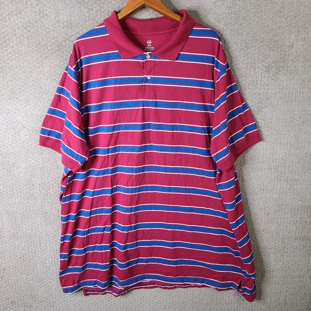 Harbor Bay Shirt Mens 5XLT Red Blue Striped Polo Short Sleeve Cotton Blend